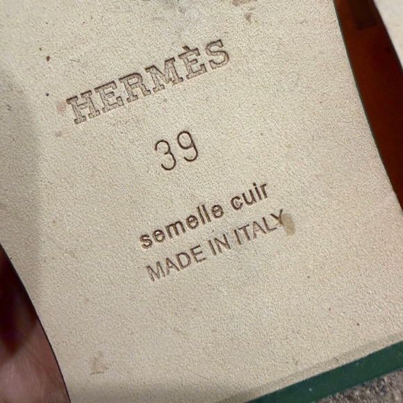 HERMES EUC Vert Électrique Green Leather Oran Sandals Slides 39 9 Hermès - Picture 6 of 8